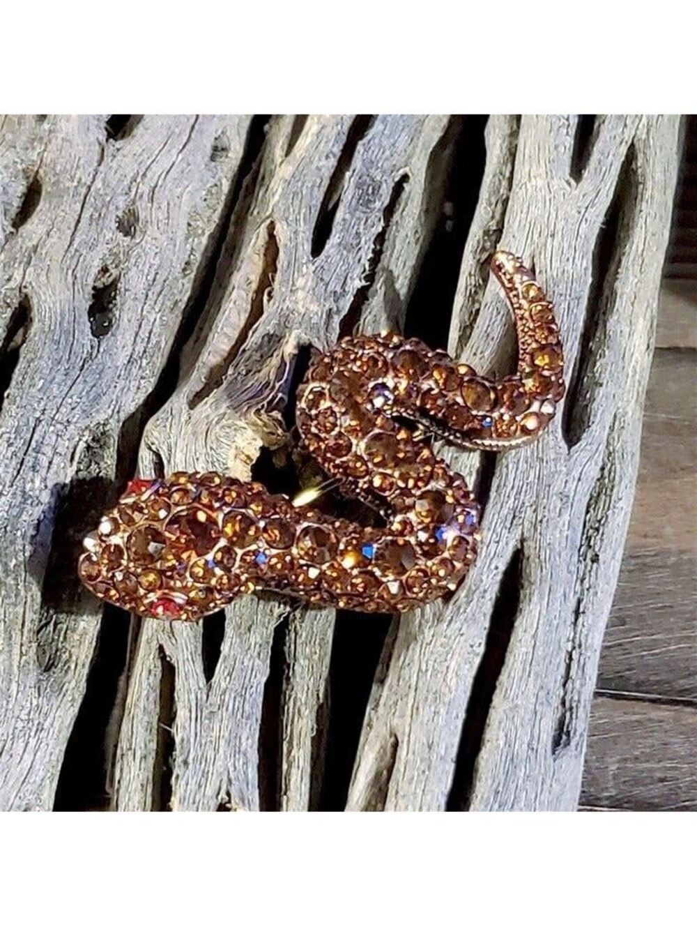 New Vintage Austrian Crystal Copper Bronze Snake Lapel Coat Sweater Pin Brooch